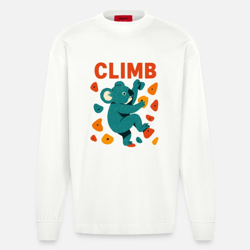 Bouldern Koala Koalabär Aufstieg Klettern Geschenk - Heavyweight Oversized Organic Langarmshirt Made in EU - OFF WHITE