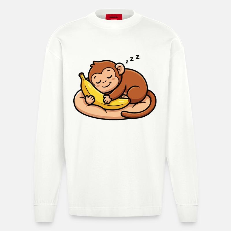 Schlafender Affe mit Banane - Heavyweight Oversized Organic Langarmshirt Made in EU - OFF WHITE