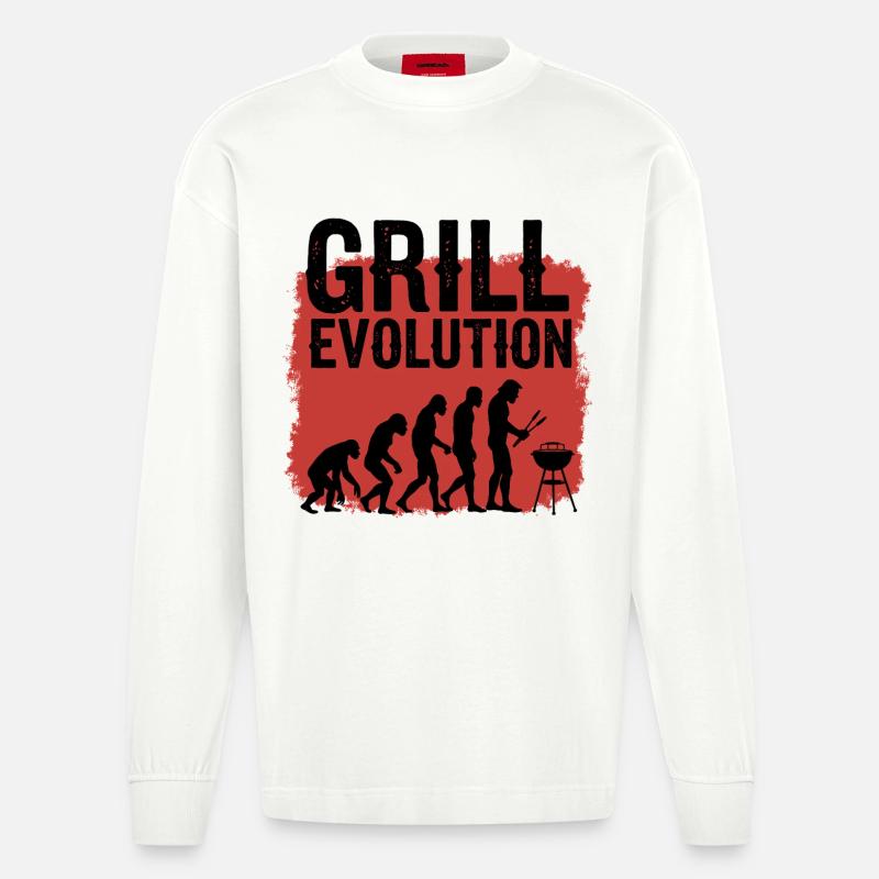 Grill Evolution Funny Grill Master Saying - Heavyweight Oversized Organic Longsleeve Shirt Made in EU - OFF WHITE