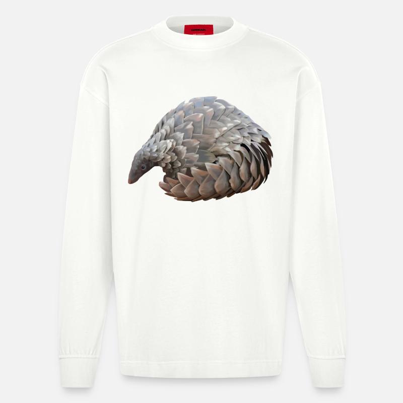 Handgezeichnete Pangolin - Heavyweight Oversized Organic Langarmshirt Made in EU - OFF WHITE