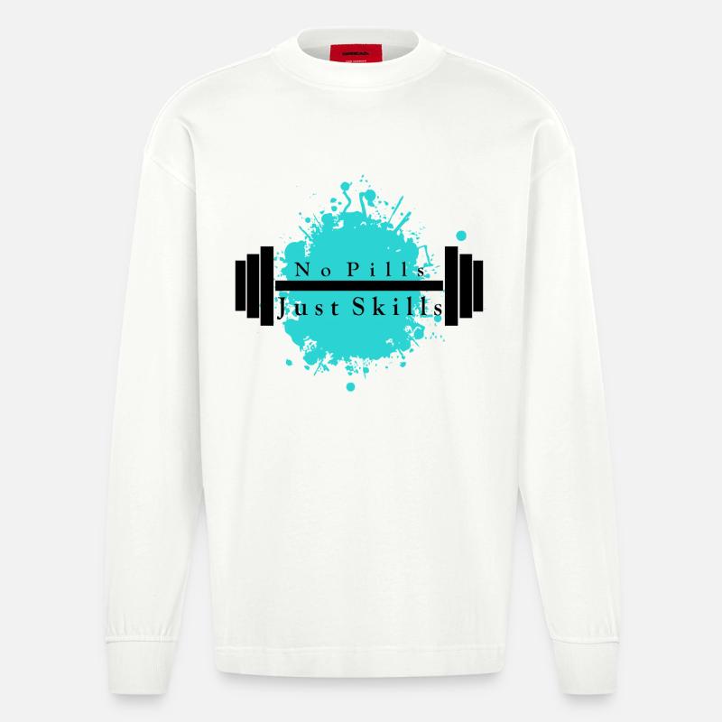Pas de pilules - Juste des compétences - Manches longues bio épais oversize fabriqué en UE - OFF WHITE