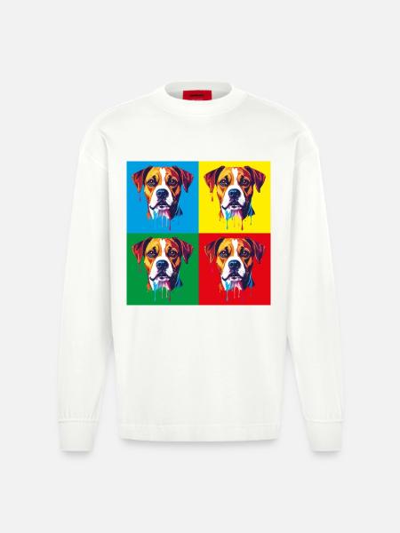 Pop-Art Hund Vierfarbig - Heavyweight Oversized Organic Langarmshirt Made in EU - OFF WHITE