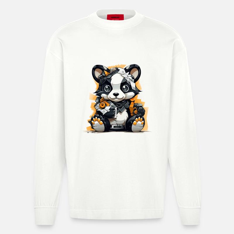 Panda Robo avec outils de construction - Manches longues bio épais oversize fabriqué en UE - OFF WHITE