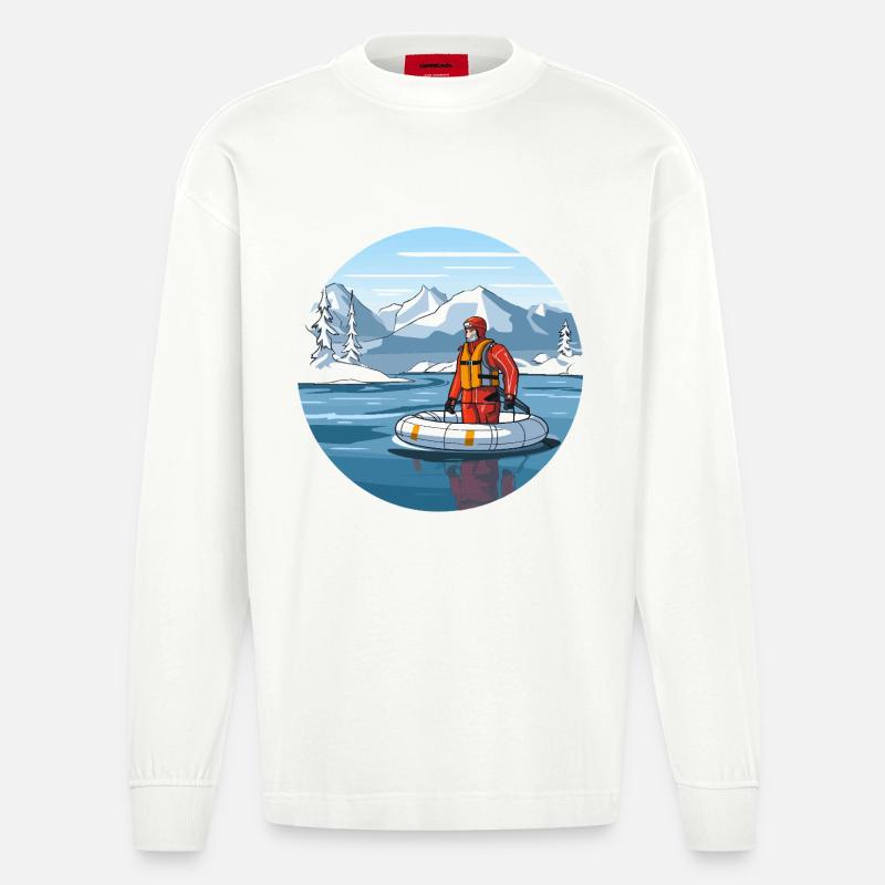 Alpine Rettungsfahrt im Eissee - Heavyweight Oversized Organic Langarmshirt Made in EU - OFF WHITE
