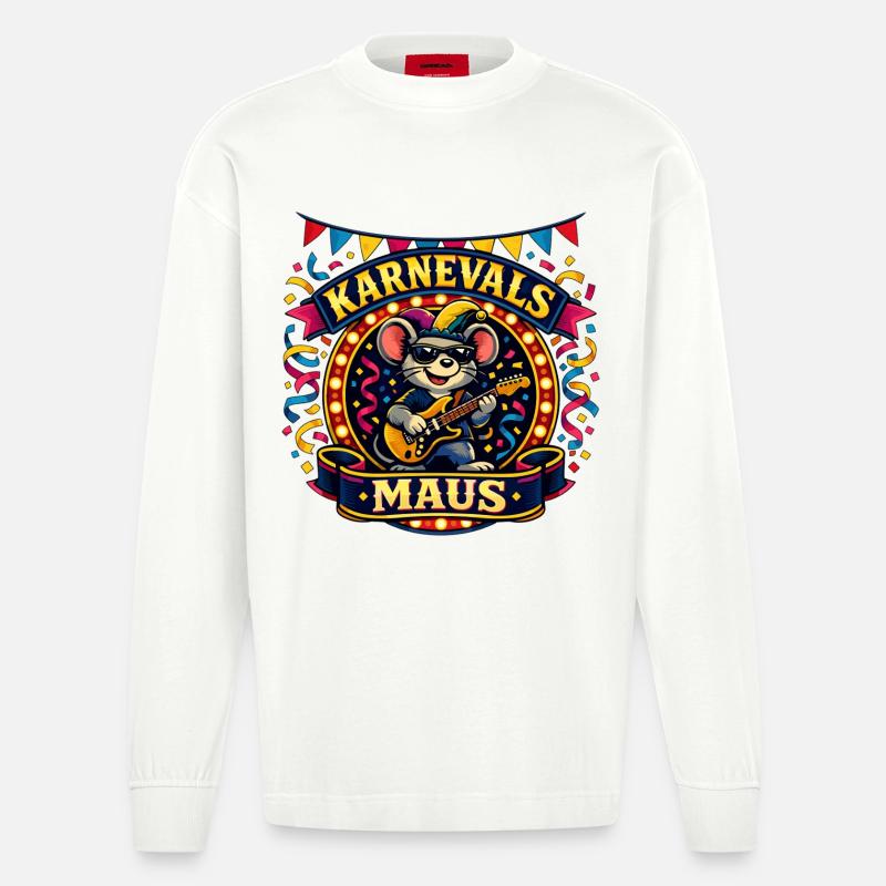 Karneval Maus Rock Köln Alaaf Geschenk - Heavyweight Oversized Organic Langarmshirt Made in EU - OFF WHITE