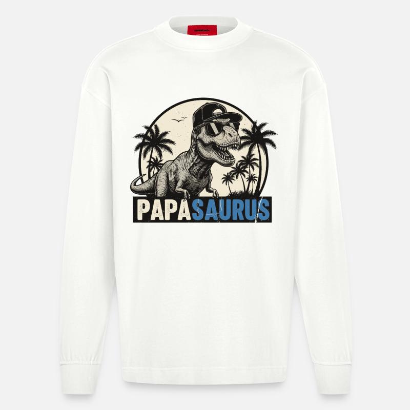 Papasaurus – Cool T-Rex Father Design - Manches longues bio épais oversize fabriqué en UE - OFF WHITE