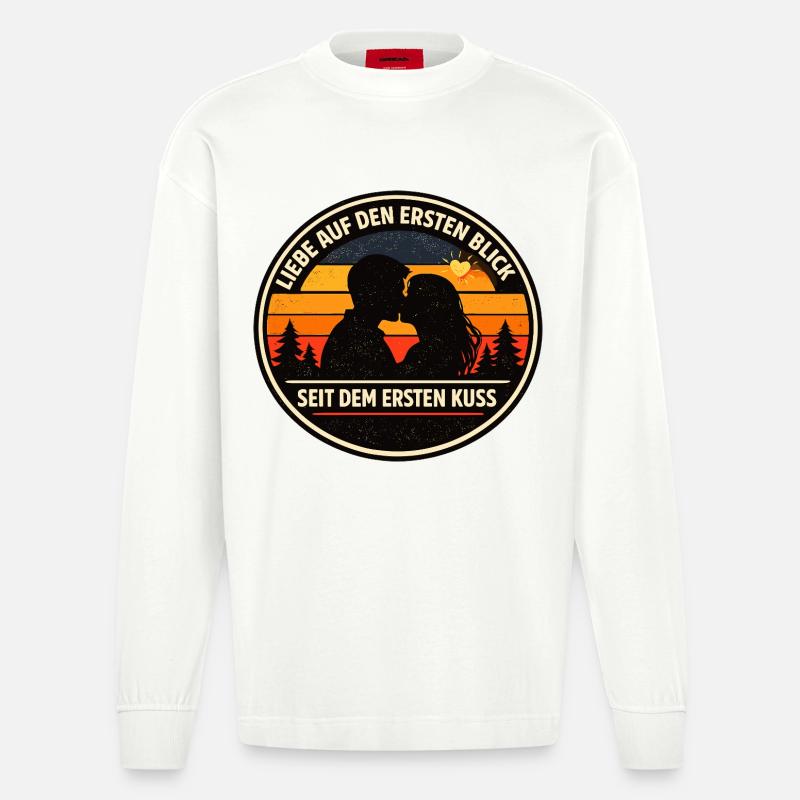 Liebe auf den ersten Blick Spruch - Heavyweight Oversized Organic Langarmshirt Made in EU - OFF WHITE
