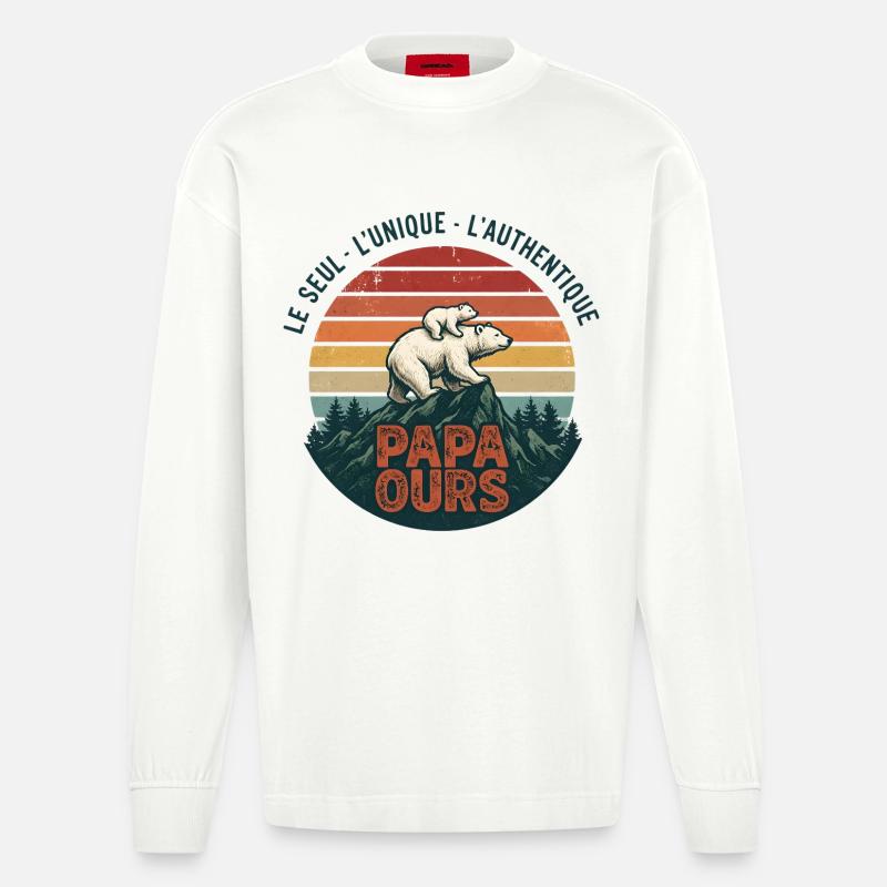 Papa Bear Mountain Retro-Sonne - Heavyweight Oversized Organic Langarmshirt Made in EU - OFF WHITE