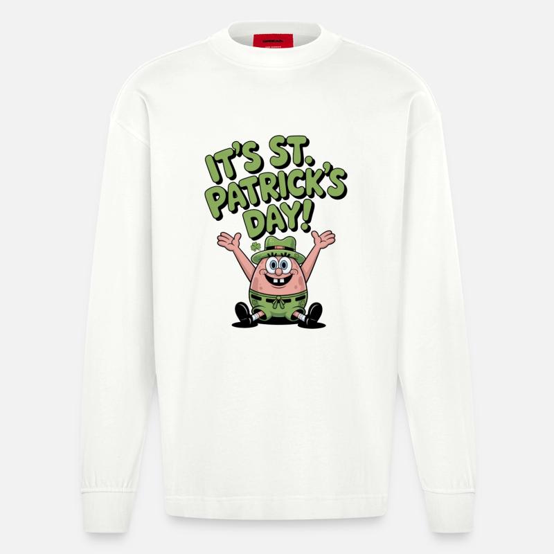 Grüner Sternfisch St Patrick Design - Heavyweight Oversized Organic Langarmshirt Made in EU - OFF WHITE