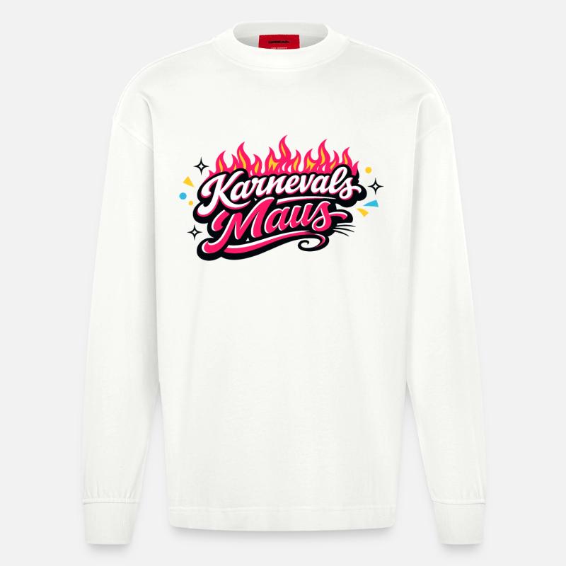 Karnevalsmaus Köln - Kölner Karneval Design - Heavyweight Oversized Organic Langarmshirt Made in EU - OFF WHITE