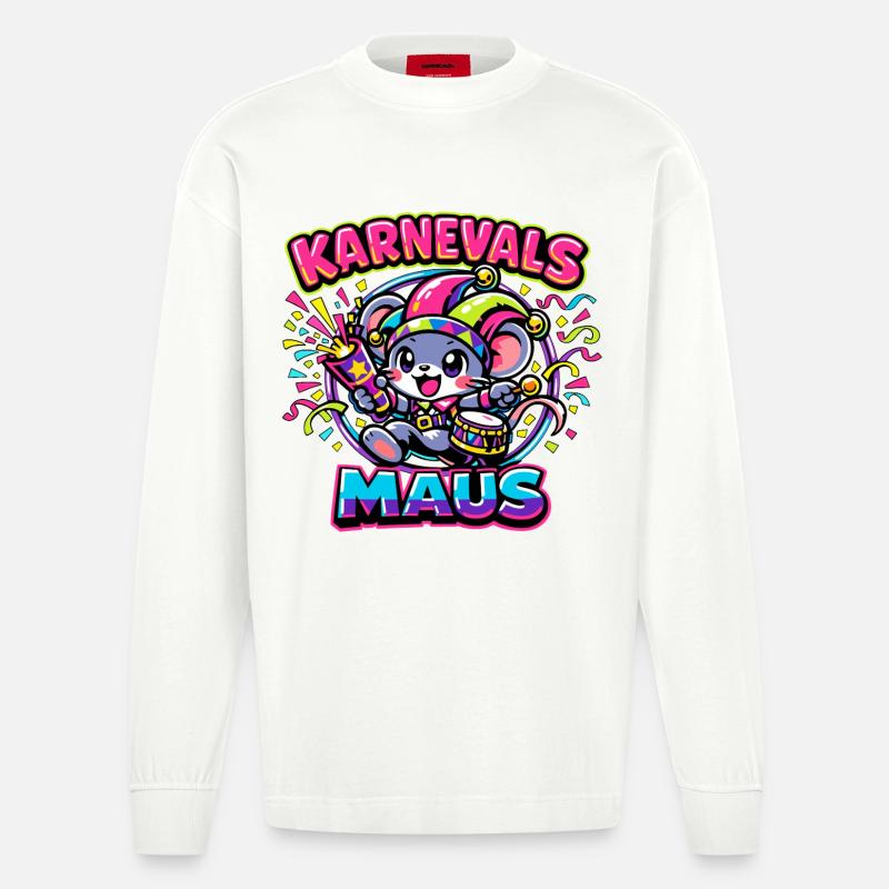 Karnevalsmaus Karneval Kostüm - Heavyweight Oversized Organic Langarmshirt Made in EU - OFF WHITE