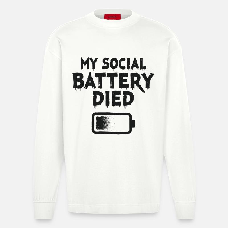 Déclaration d’introverti sur ma batterie sociale est morte - Manches longues bio épais oversize fabriqué en UE - OFF WHITE