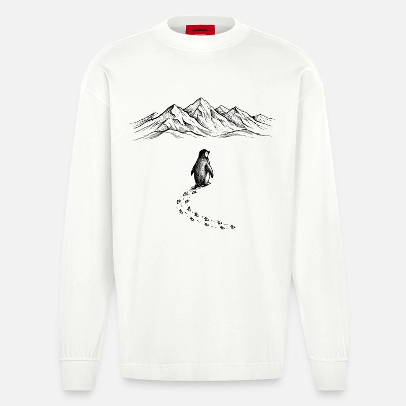 Pinguin Eisberg - Heavyweight Oversized Organic Langarmshirt Made in EU - OFF WHITE