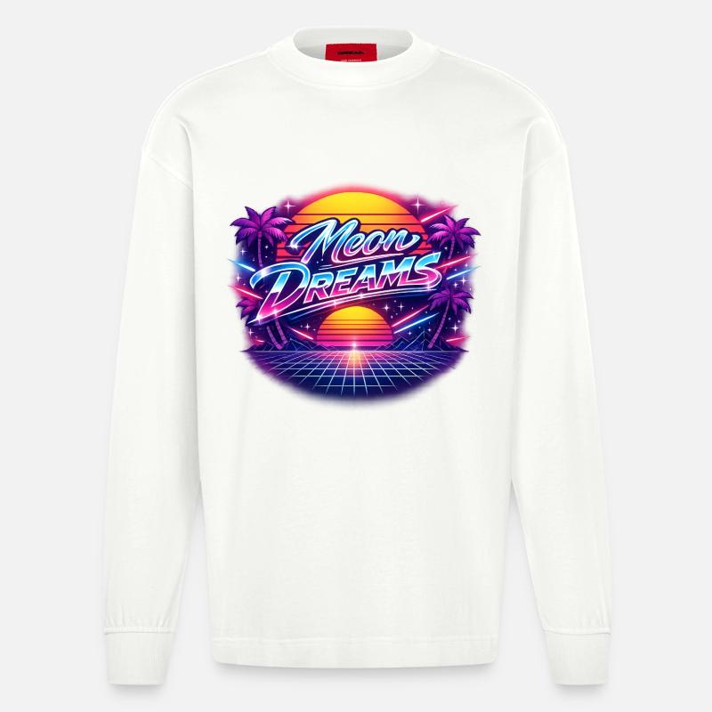 Moon Dreams Neon Retro Sunset - Heavyweight Oversized Organic Langarmshirt Made in EU - OFF WHITE