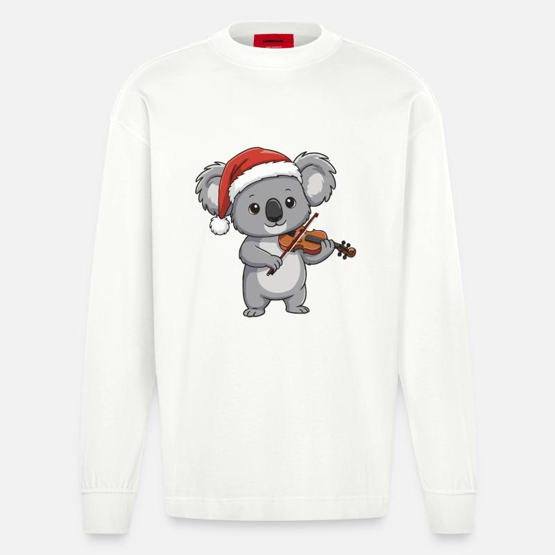 Weihnachts-Koalabär spielt Geigenkunst - Heavyweight Oversized Organic Langarmshirt Made in EU - OFF WHITE