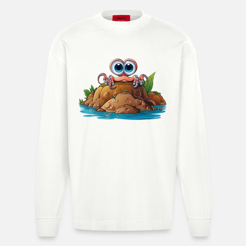 Kieselkrabbe mit Kulleraugen - Heavyweight Oversized Organic Langarmshirt Made in EU - OFF WHITE