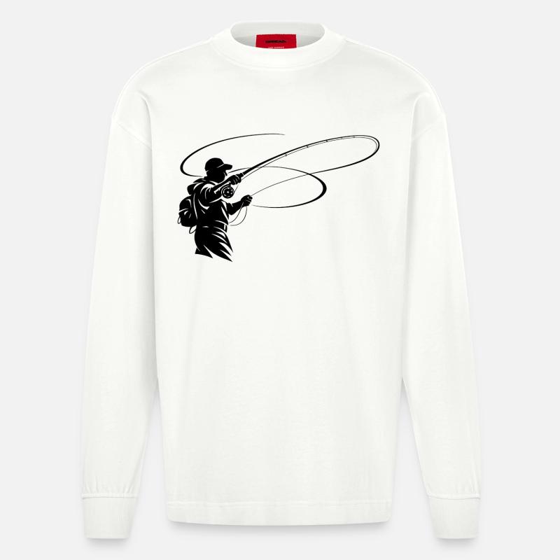 Silhouette per la pesca a mosca – Design per pescatori - Maglia a maniche lunghe ecologica oversize Heavyweight Made in UE - OFF WHITE