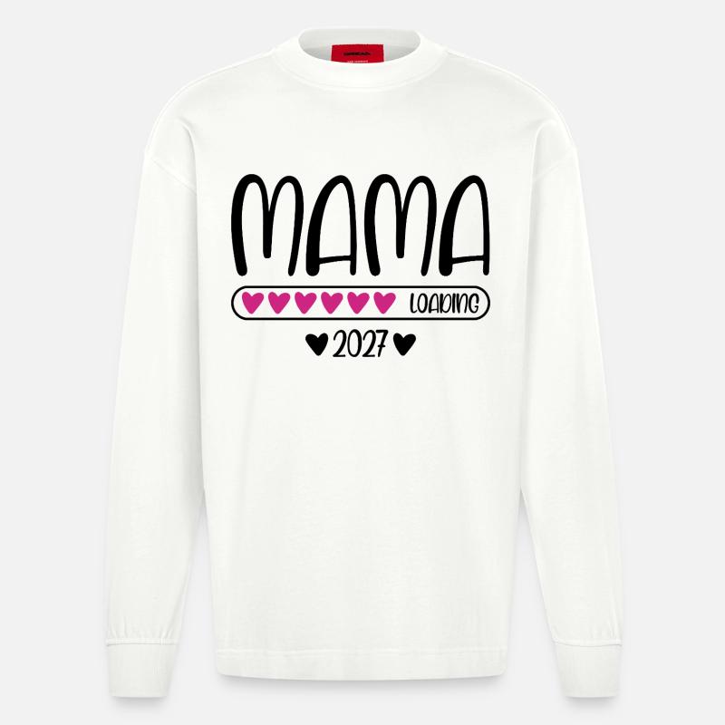 Mama 2027 loading mit Herzchen Ladebalken - Heavyweight Oversized Organic Langarmshirt Made in EU - OFF WHITE