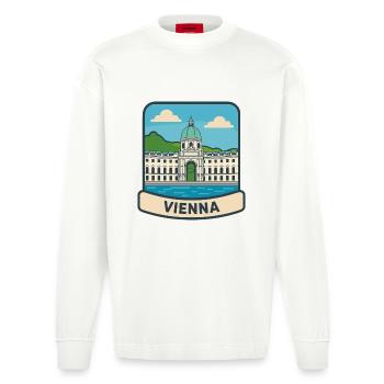 Wiener Austria Hofburg Palac Retro-Reiseabzeichen - Heavyweight Oversized Organic Langarmshirt Made in EU - OFF WHITE - Vorne