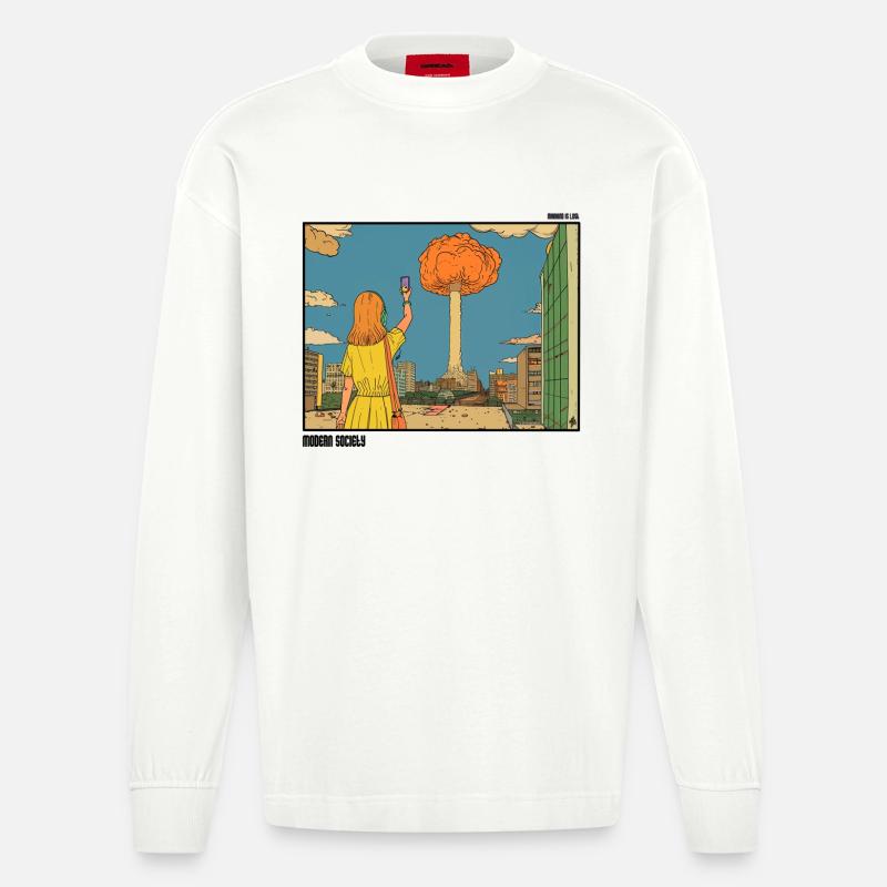 Selfie devant un Nuclear Puff - Manches longues bio épais oversize fabriqué en UE - OFF WHITE