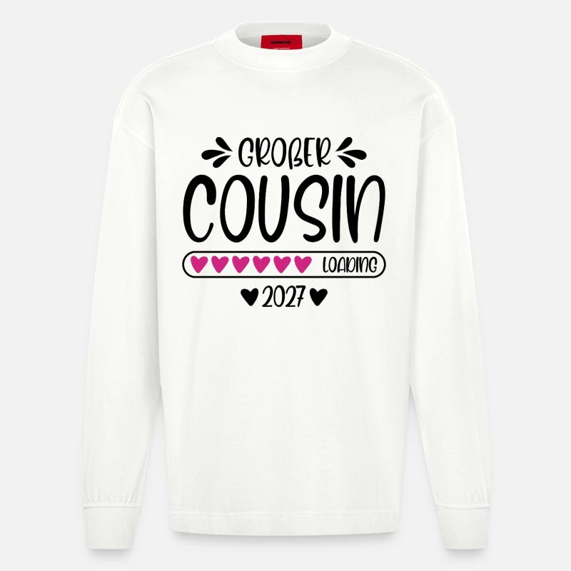 Großer Cousin 2027 loading Herzchen Ladebalken - Heavyweight Oversized Organic Langarmshirt Made in EU - OFF WHITE
