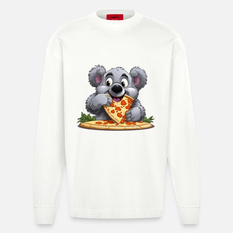 Pizza Love Koala - Manches longues bio épais oversize fabriqué en UE - OFF WHITE
