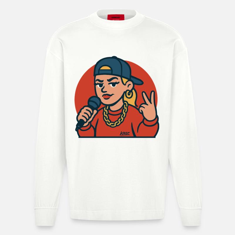 Diva du rap avec micro - Manches longues bio épais oversize fabriqué en UE - OFF WHITE