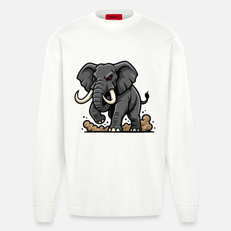 Wild Elephant Charge Maskottchen Elefanten Power - Heavyweight Oversized Organic Langarmshirt Made in EU - OFF WHITE
