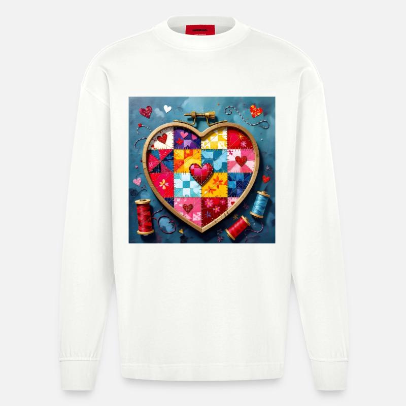 Art patchwork en cœur - Manches longues bio épais oversize fabriqué en UE - OFF WHITE