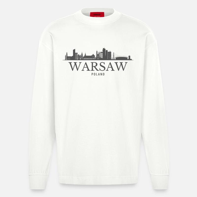 Varsovie, Pologne, silhouette de Varsovie - Manches longues bio épais oversize fabriqué en UE - OFF WHITE