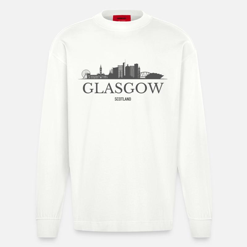 Glasgow, Écosse, silhouette de Glasgow - Manches longues bio épais oversize fabriqué en UE - OFF WHITE