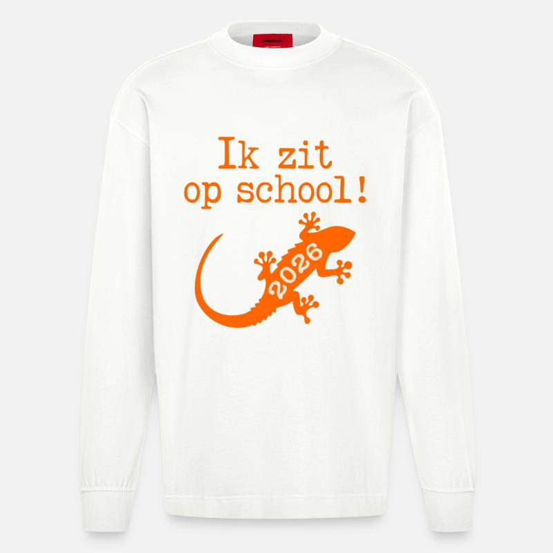Ich bin in der Schule - Heavyweight Oversized Organic Langarmshirt Made in EU - OFF WHITE