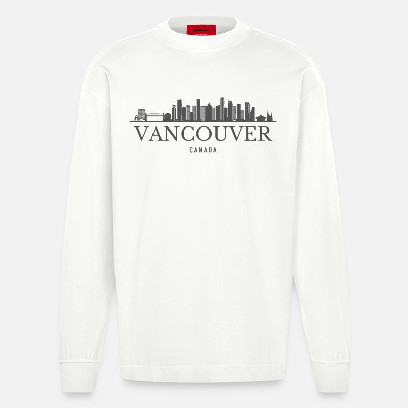 Vancouver Canada, silhouette de Vancouver - Manches longues bio épais oversize fabriqué en UE - OFF WHITE