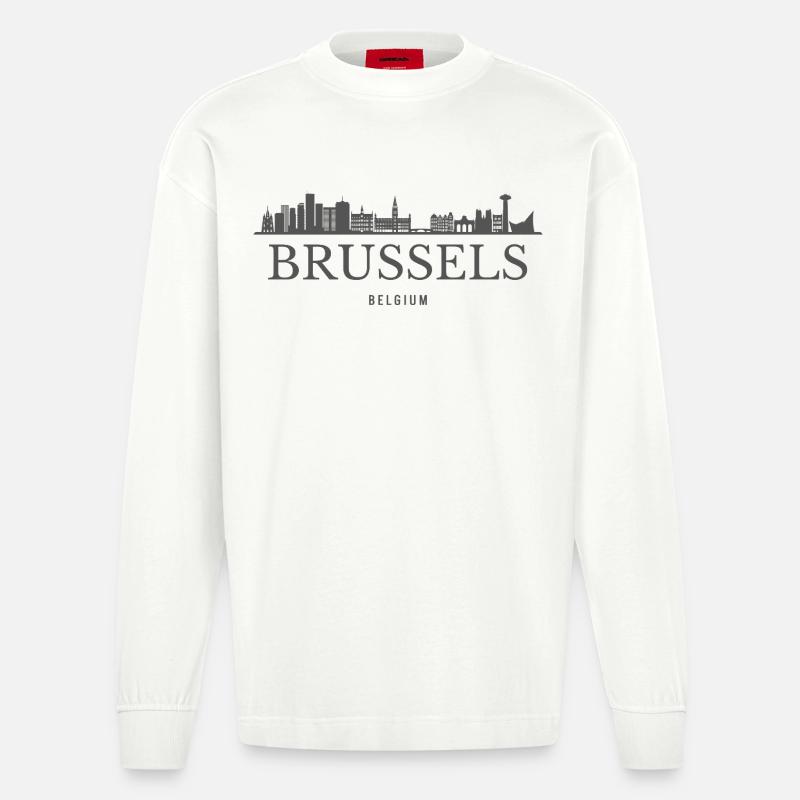 Brüssel, Belgien, Brüsseler Skyline - Heavyweight Oversized Organic Langarmshirt Made in EU - OFF WHITE