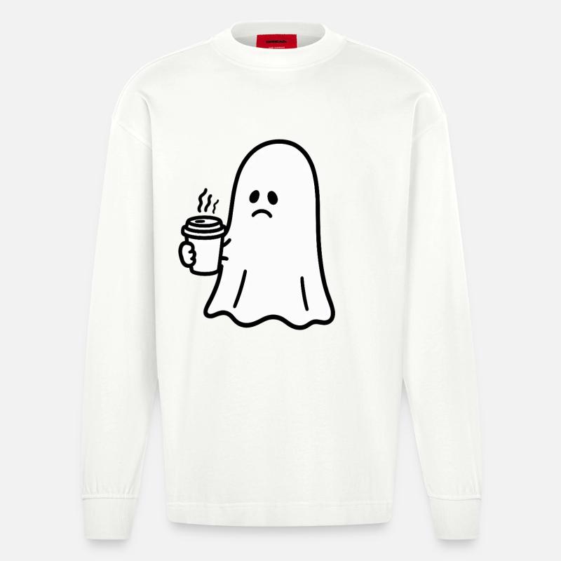 Geist Kaffee Halloween Süßes oder Saures - Heavyweight Oversized Organic Langarmshirt Made in EU - OFF WHITE