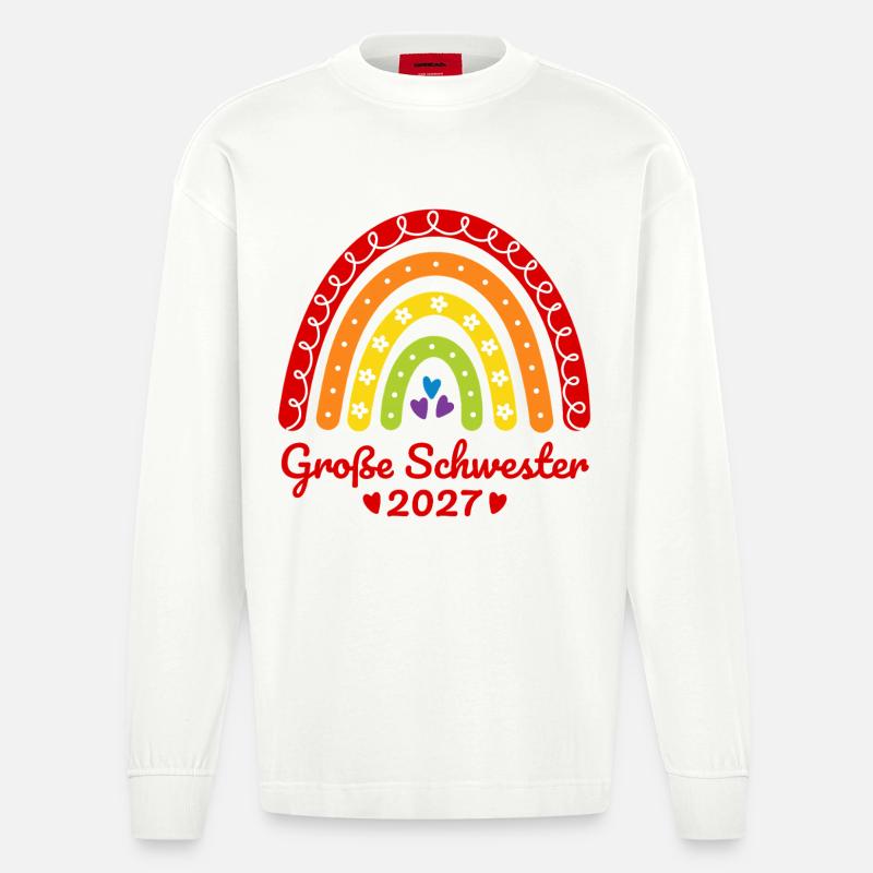 Große Schwester 2027 Boho Regenbogen bunt - Heavyweight Oversized Organic Langarmshirt Made in EU - OFF WHITE