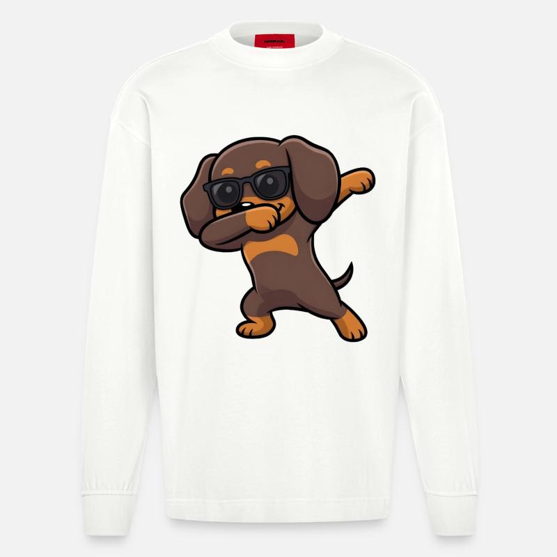 Dabbing Dackel alias Teckel - Manches longues bio épais oversize fabriqué en UE - OFF WHITE