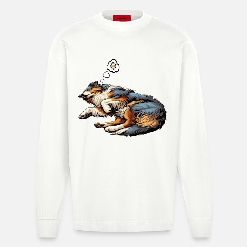 Australian Shepherd Aussie Aussiebesitzer Aussies - Heavyweight Oversized Organic Langarmshirt Made in EU - OFF WHITE