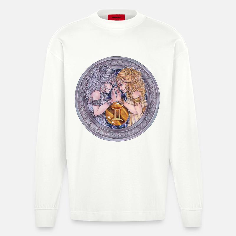 Zodiac Sign Sternzeichen Zwilling Gemini Geschenk - Heavyweight Oversized Organic Langarmshirt Made in EU - OFF WHITE