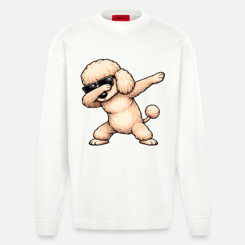 Caniche en train de dobber - Manches longues bio épais oversize fabriqué en UE - OFF WHITE
