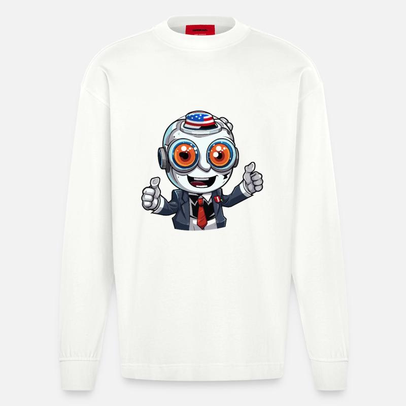 Mascotte robot avec chapeau drapeau - Manches longues bio épais oversize fabriqué en UE - OFF WHITE
