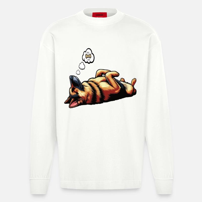 Deutscher Schäferhund Schäferhunde Schäferhunde - Heavyweight Oversized Organic Langarmshirt Made in EU - OFF WHITE