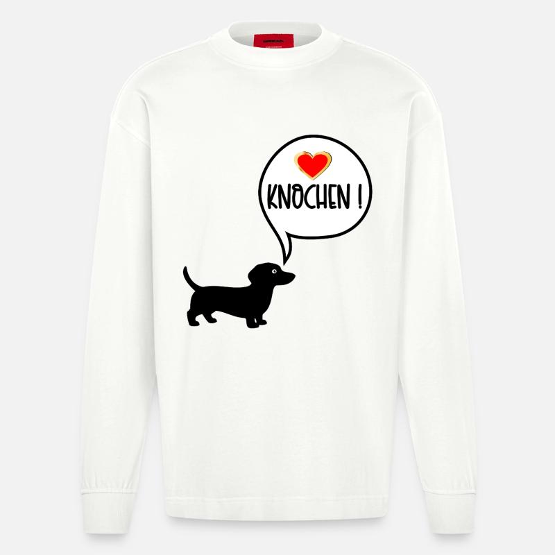 Dackel Hundefutter - Heavyweight Oversized Organic Langarmshirt Made in EU - OFF WHITE