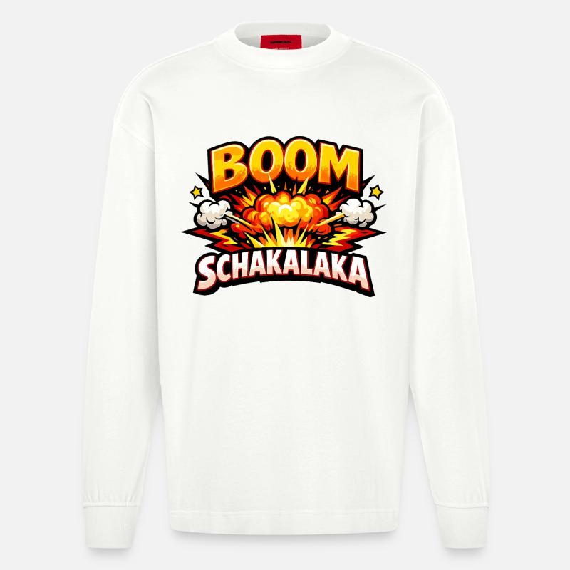 Boom Schakalaka Comic Spruch mit Explosion - Heavyweight Oversized Organic Langarmshirt Made in EU - OFF WHITE