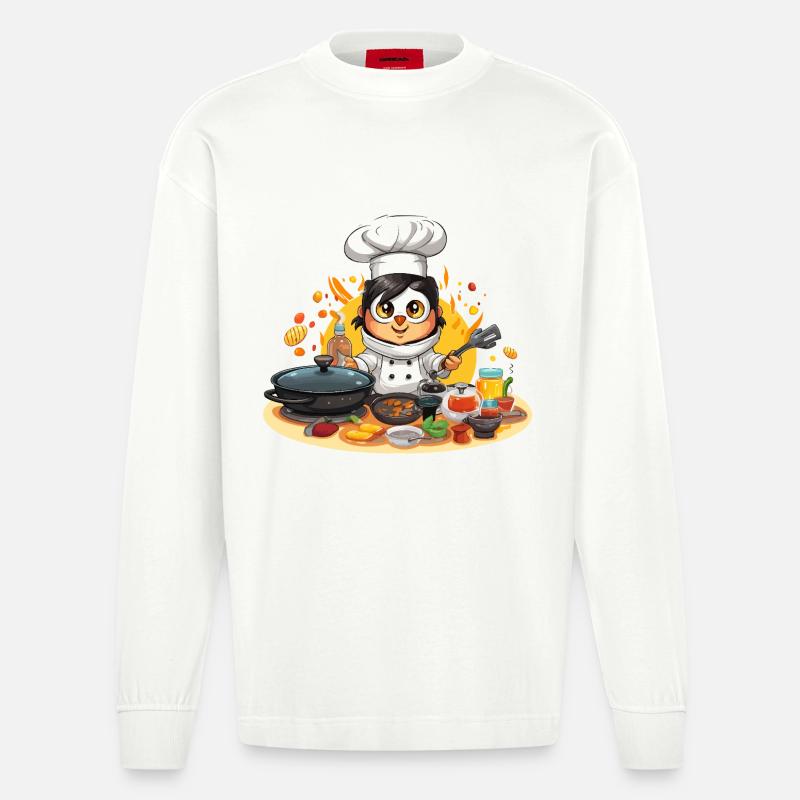 Küchen-Pinguin Meisterkoch - Heavyweight Oversized Organic Langarmshirt Made in EU - OFF WHITE
