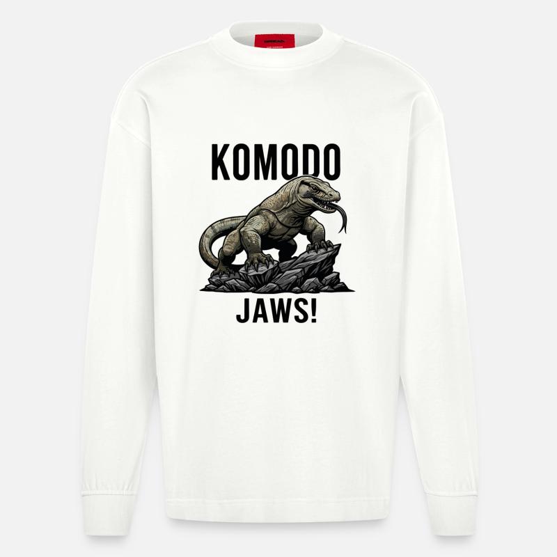 Dragon de Komodo Jaws Danger Lézard Noir - Manches longues bio épais oversize fabriqué en UE - OFF WHITE