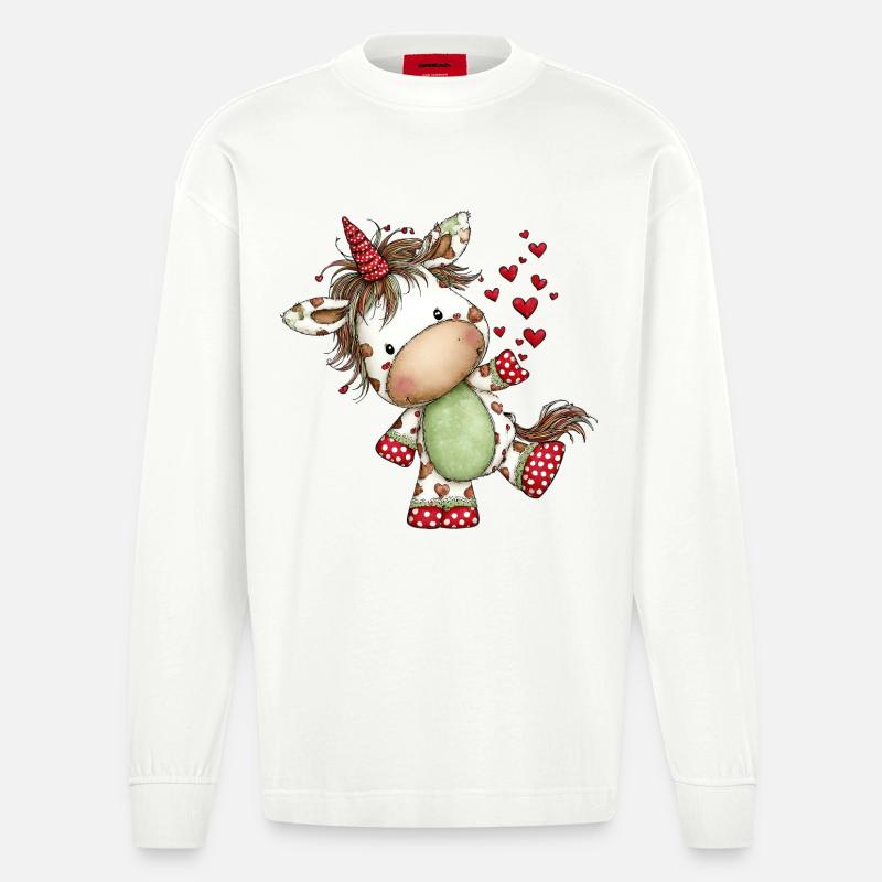 Süßes Herz-Einhorn: Verspieltes Comic-Design - Heavyweight Oversized Organic Langarmshirt Made in EU - OFF WHITE