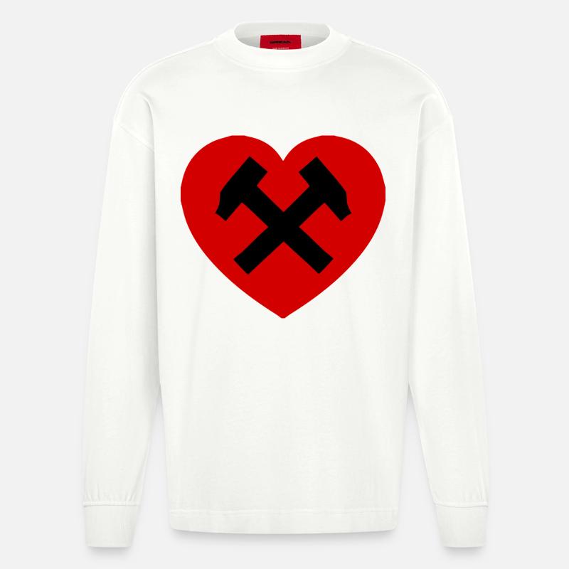 Herz mit Hammer und Sichel - Heavyweight Oversized Organic Langarmshirt Made in EU - OFF WHITE