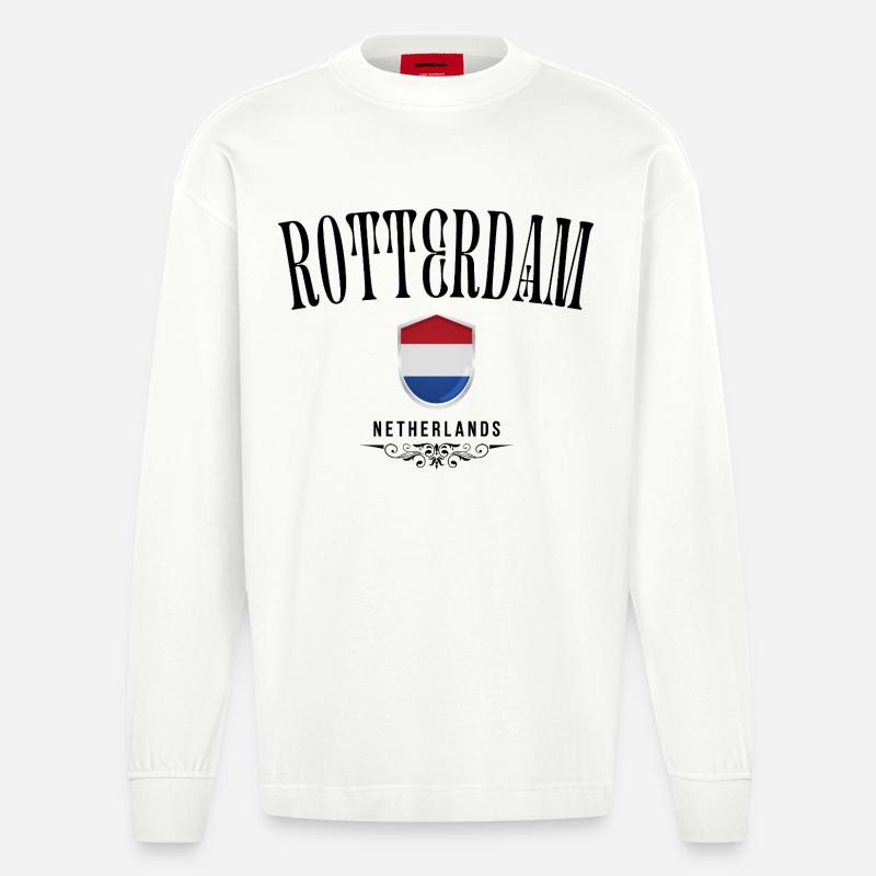 Souvenir Rotterdam, design élégant Rotterdam - Manches longues bio épais oversize fabriqué en UE - OFF WHITE