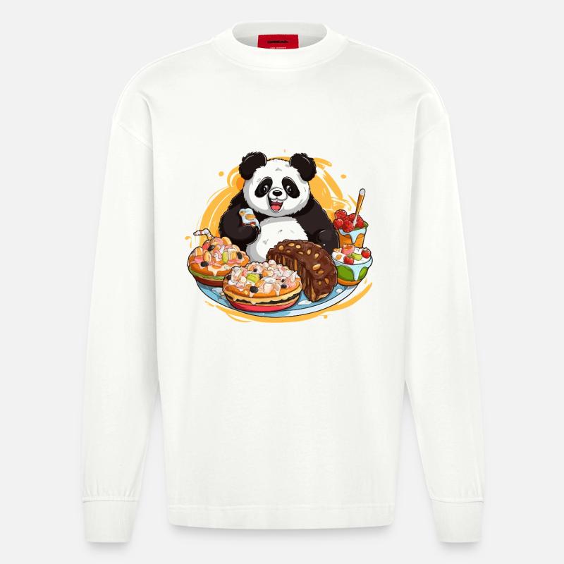 Panda Dessert Fest - Heavyweight Oversized Organic Langarmshirt Made in EU - OFF WHITE